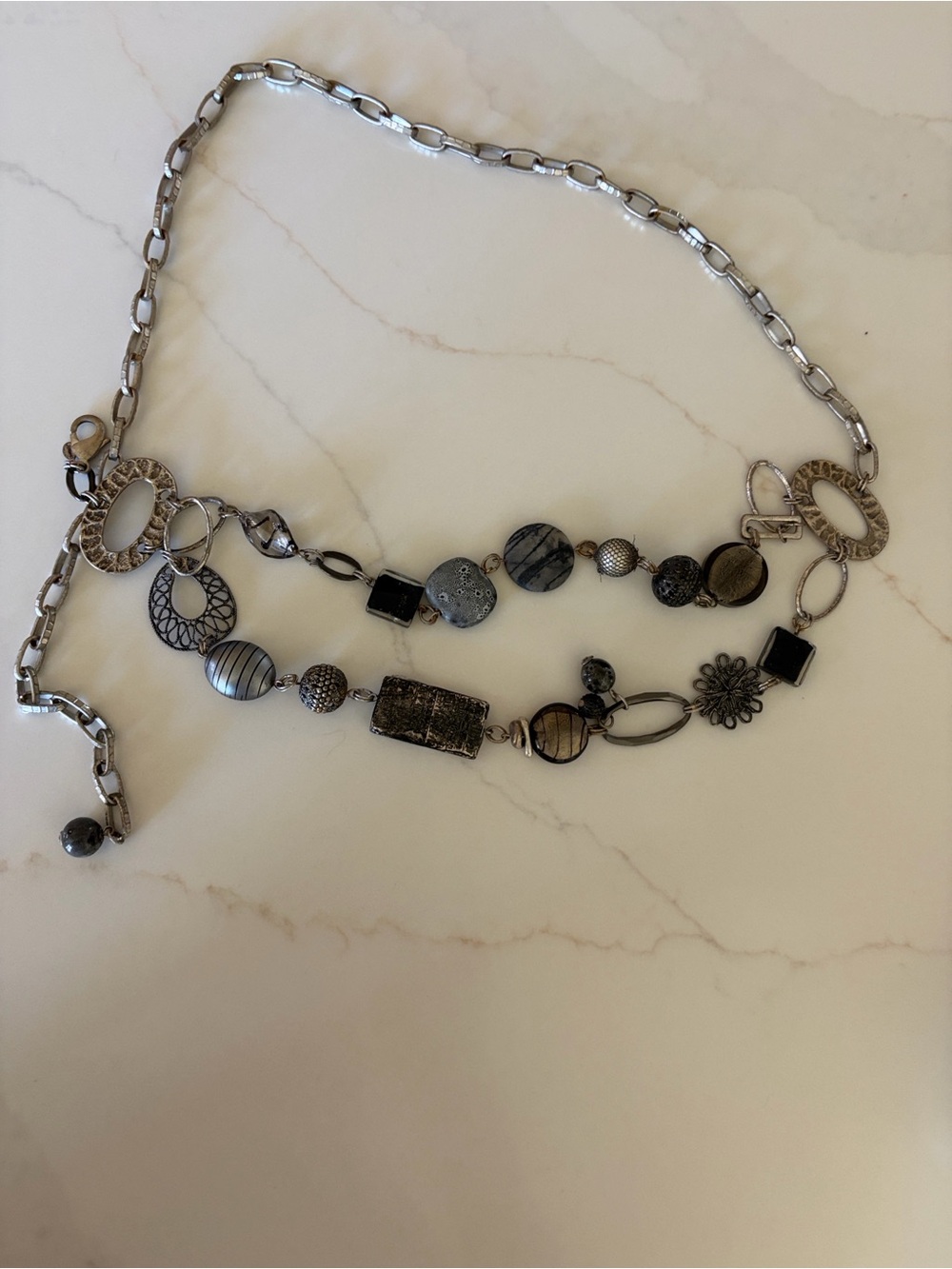 Layered Silver- tone bead, and stone chain women’s belt